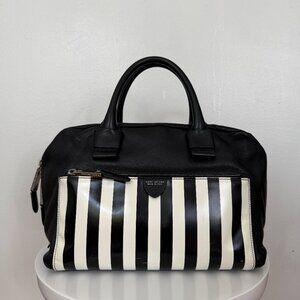 Marc Jacobs Black White Leather Striped Prince Antonia Satchel Handbag Italy